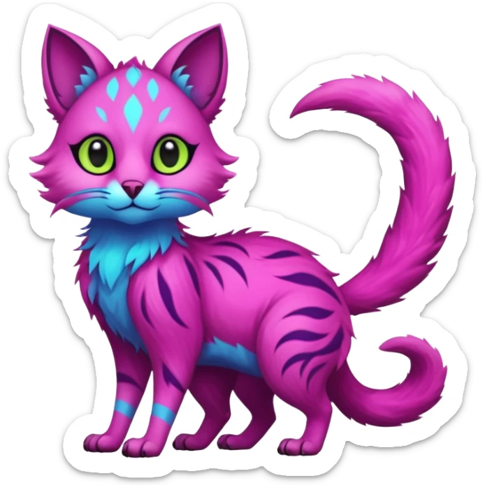 Neon-colored fantasy feline-fionbri-marsupial-critter-vernid-fursona animal creature full body with intricate markings  sticker