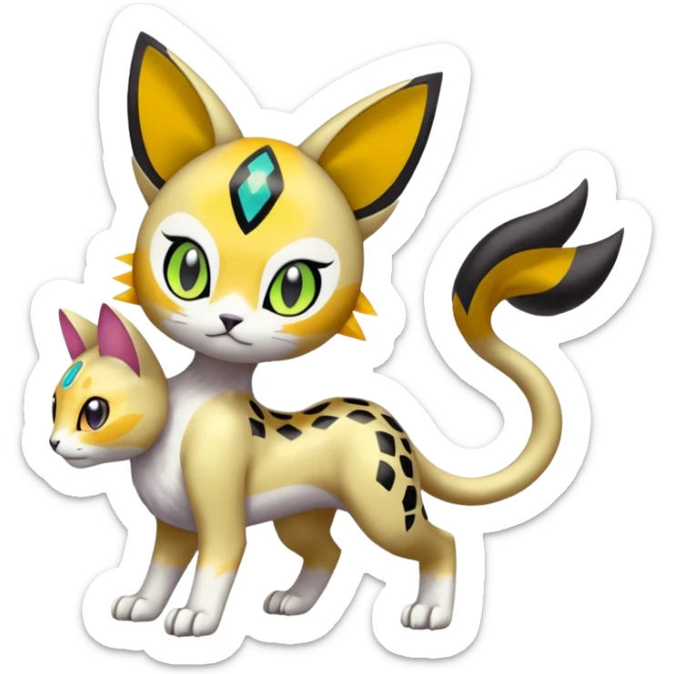 Meloetta-Baihumon-Meicoomon-Gatomon-Liepard-Pokémon-Digimon-Fakémon-fusion-hybrid-creature sticker