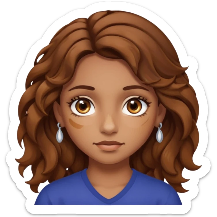 girl with wavy hair, almond shaped eyes, birthmark near her eye, tan, with lots of swag, cool, face piercings  sticker