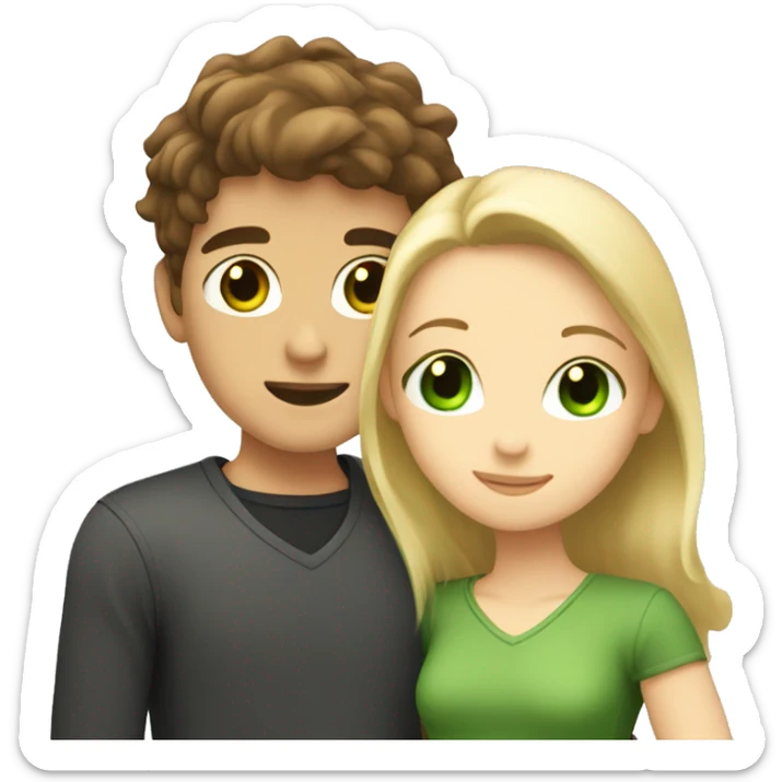 brown hair boy with green eyes hugging blonde girl with brown eyes   sticker