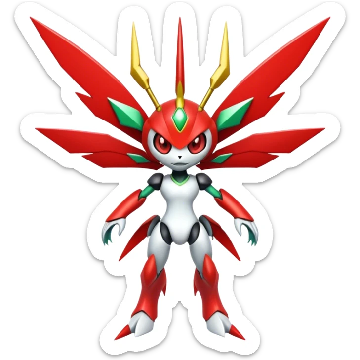 Cute Cool Edgy Shiny Futuristic Ethereal Legendary Kartana-Digimon-Scizor-hybrid full body sticker