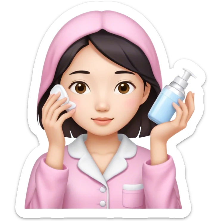 angelic asian girl doing skin care in pink pajamas sticker
