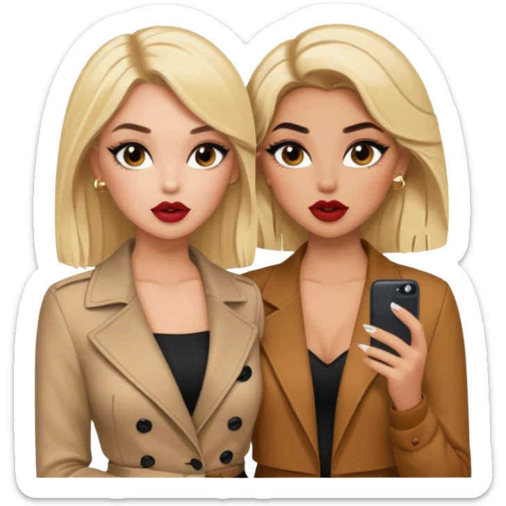 Boujy baddie best friends blonde and brunette gossiping, trendy heavy makeup sticker