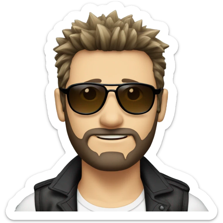 dark hair caucasian male spiky hair short on sides, black beard, perfecto, aviator sunglasses sticker