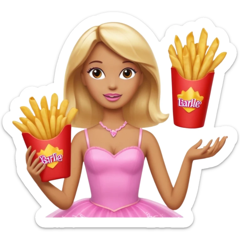 Brown skin blonde hair barbie ballerina holding hot fries chips  sticker