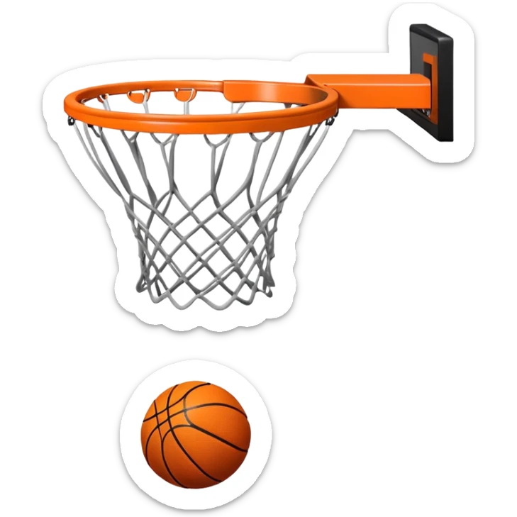 A close-up of a basketball hoop with the ball swishing through the net, captured mid-air. The background emphasizes the tension and excitement of the moment, with the rim and net in sharp focus, showcasing the precision and skill of the sport. sticker