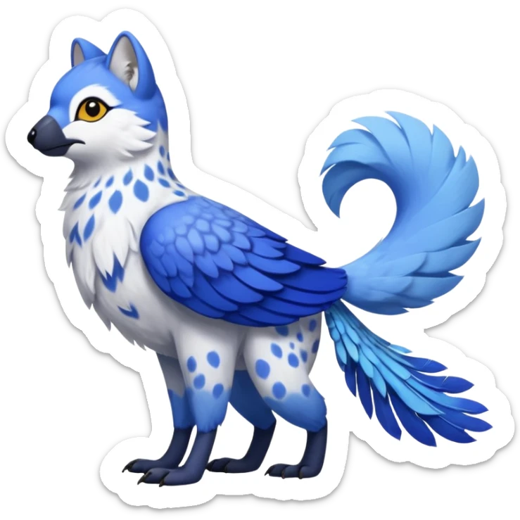 Arctic-Fox-Snow-Leopard-Blue-Tang-Fish-Hyacinth-Macaw-Fakémon-Pokémon-fusion-hybrid-animal-creature, full body sticker