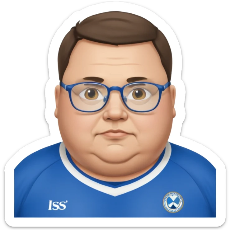 Fat disabled man with glasses wearing Sheffield Wednesday football shirt  sticker