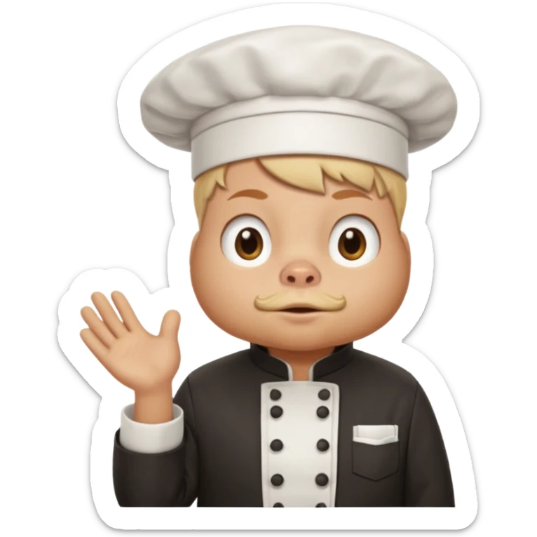 Gallina con ropa de chef con una cara de conflicto de aprovacion y demostracion sticker