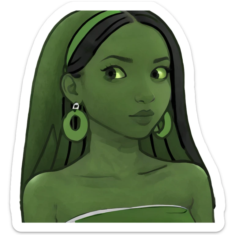 Black girl with long straight black hair wearing a white tube top sticker