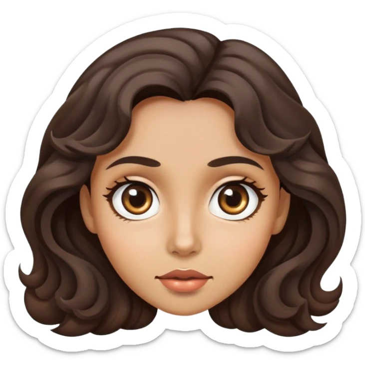 woman face with big eyes, medium skin tone, and dark wavy hair sticker