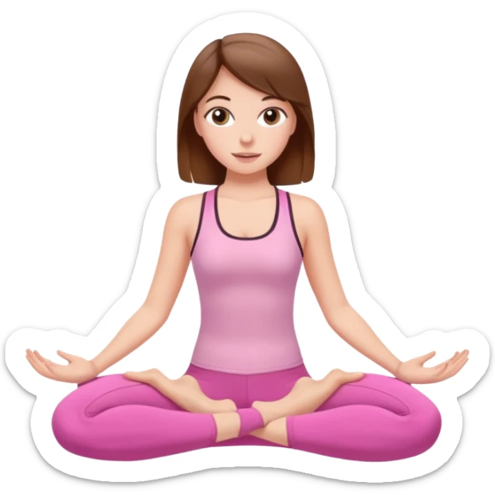 white girl with brown hair and eyes doing pilates and she wearing pink pilates outfit  sticker
