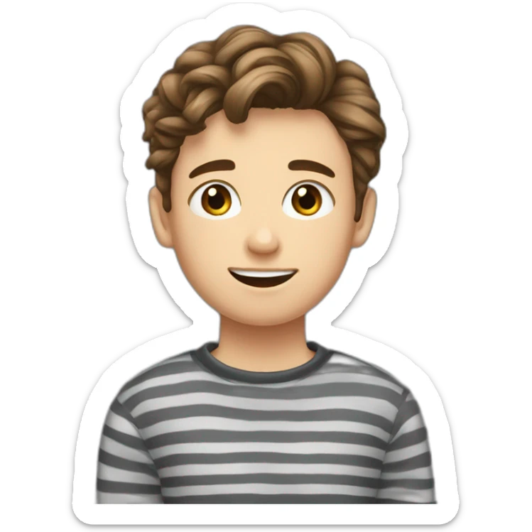 teenager boy brown wavy hair up to the chin and dark gray striped sweater sticker