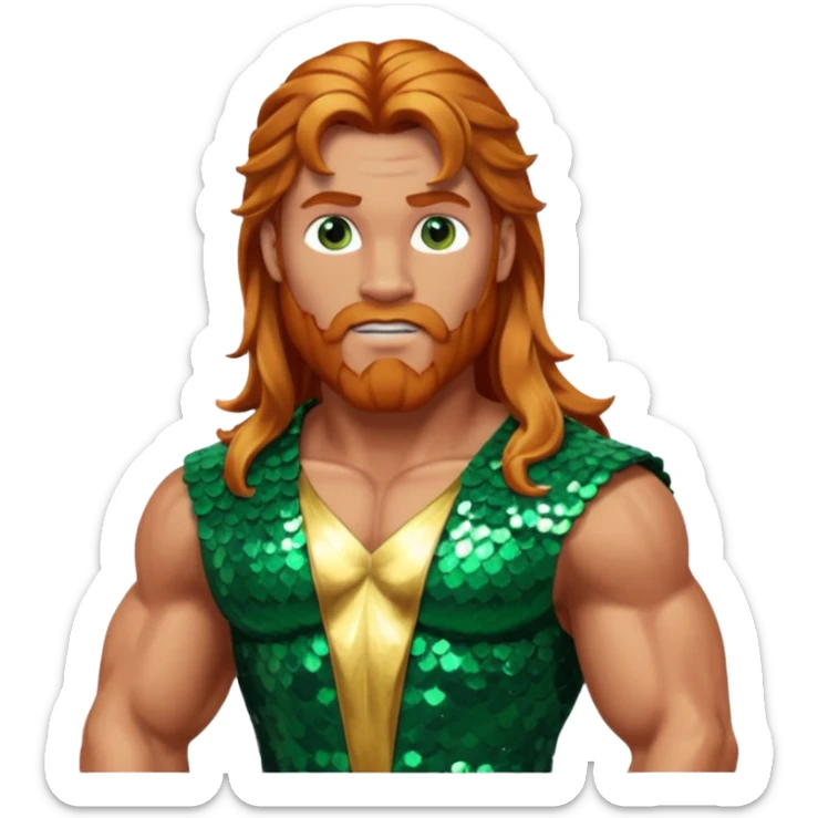Hercules, God of Heroes from Gods and Goddesses with long reddish blonde hair, bronze and green sequin outfit sticker