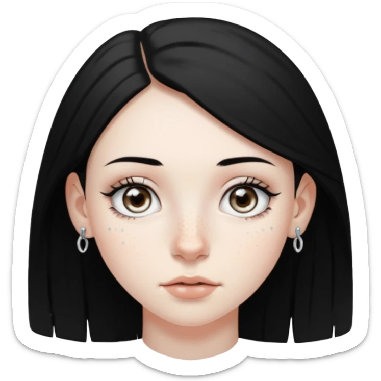 Girl with grey eyes medium black hair pale skin freckles and two nostril piercings  sticker