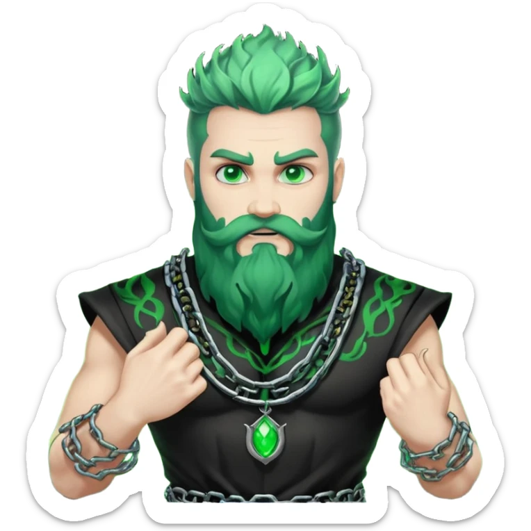 hades greek god with green flames and beard with chains on his arms and neck. Dynamic pose sticker
