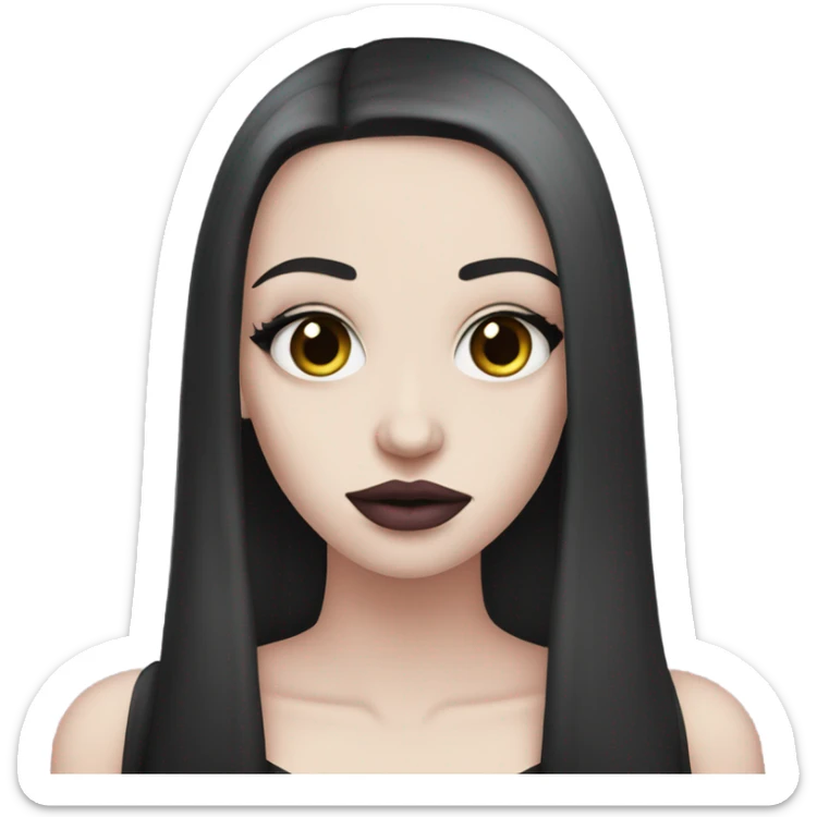 Very pale goth woman, with long dark brown straight hair and makeup and soft pink lips  sticker