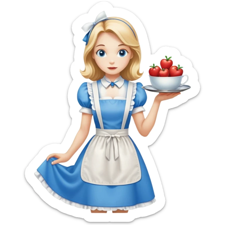 Alice in Wonderland curtseying in her blue dress with white apron sticker