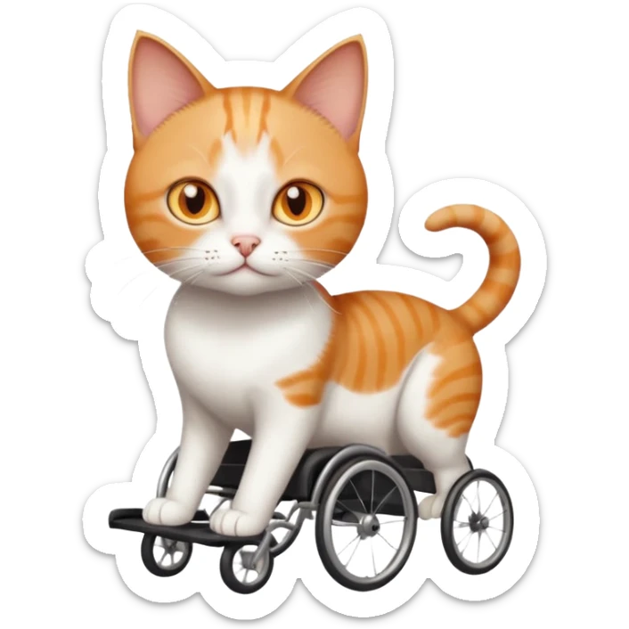 full body small short hair ginger and white cat with orange eyes walking in a wheelchair for cats sticker