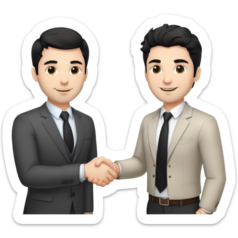 Professional 35-year-old man with black wavy hair, stubble, strong jawline, white skin tone, wearing smart casual business attire, networking at a business event, shaking hands with another professional, confident approachable expression sticker