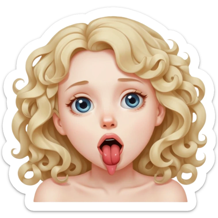A girl with loose curls strangling her self with eyes looking up and  tongue slightly out of her mouth  sticker