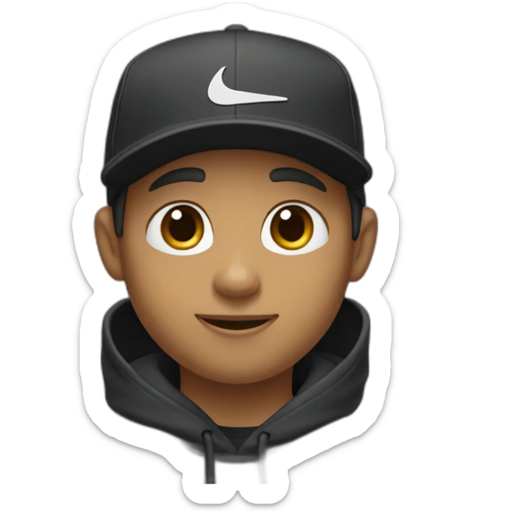 light brown boy with hair until his ears wearing a black nike cap and nike hoodie and waving his hand sticker