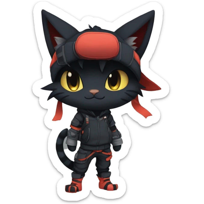Edgy tomboy Shy Anthro Ninja boyish cool pretty dark black Litten-Pokémon-cat-fursona-animal techwear sticker