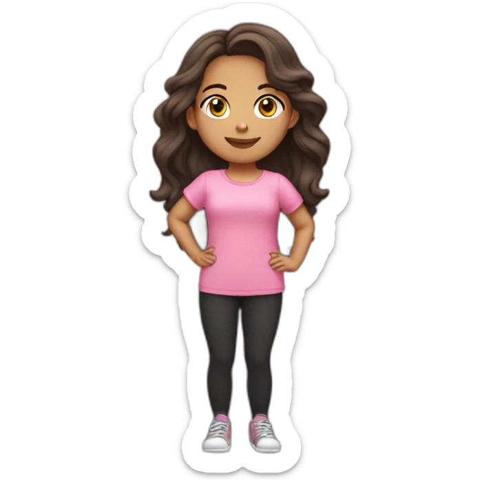 Indonesian girl with long wavy brunette hair, wearing a pink baggy tee and black leggings. sticker