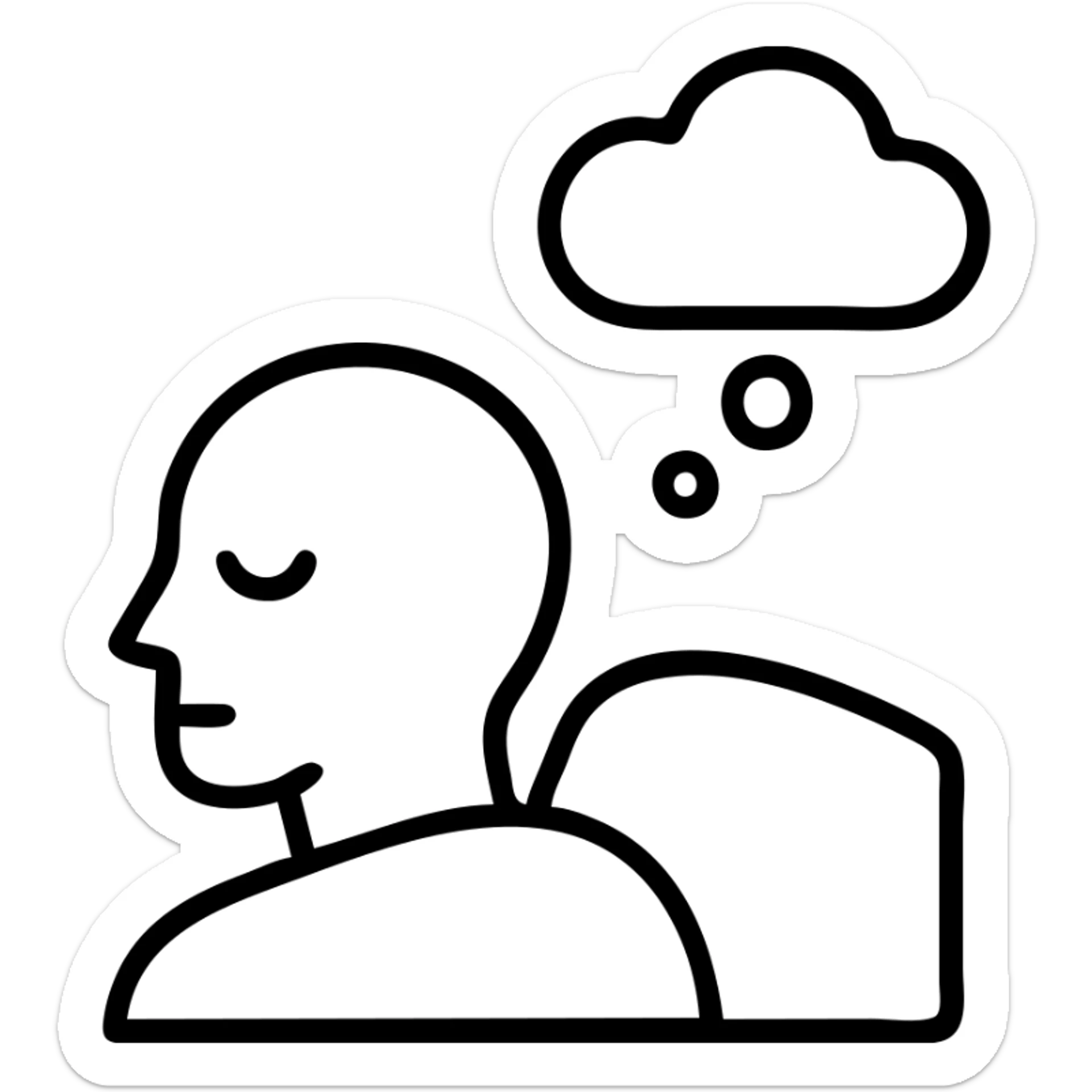 side view of a person in REM sleep, icon style, minimal details, closed eyes, small dream cloud sticker