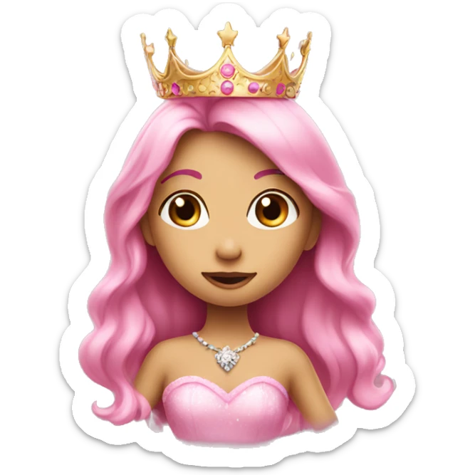 pink princess with crown and princess dress sending a kiss sticker