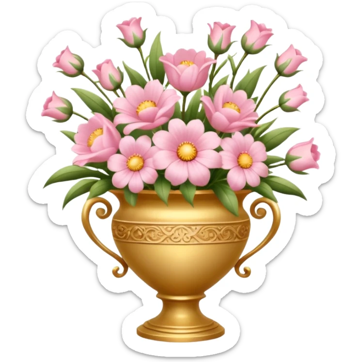 Pastel Pink Flowers Bouquet Golden Huge In a Vase sticker