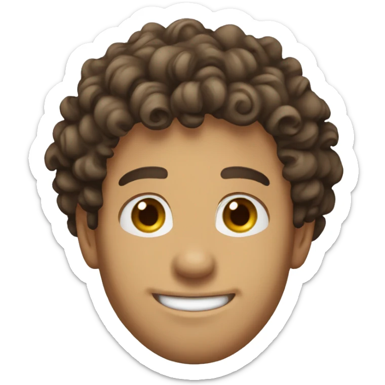 30 years old caucasian men, curly short hair, brown eyes, not shaved smiling sticker