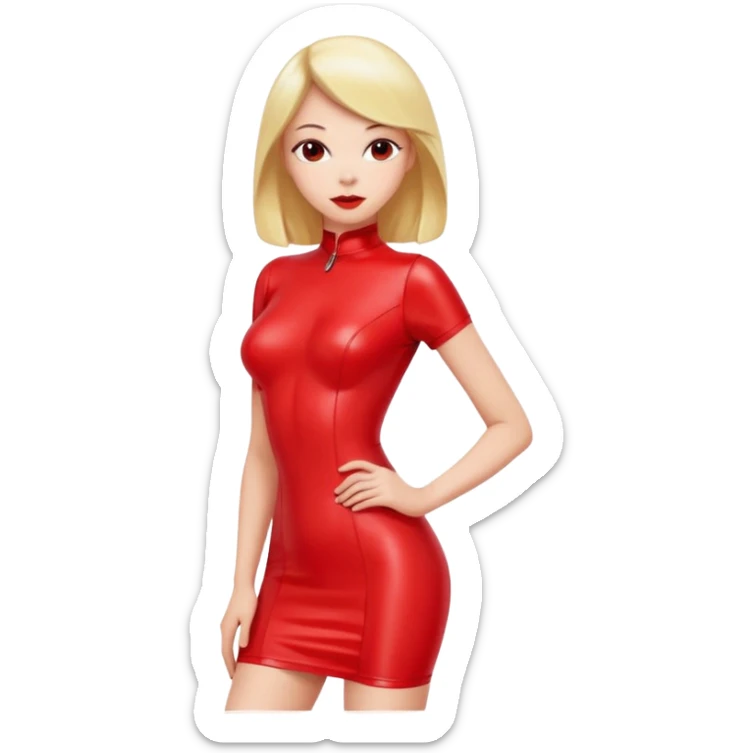 Woman in short red latex dress in doggy style sticker