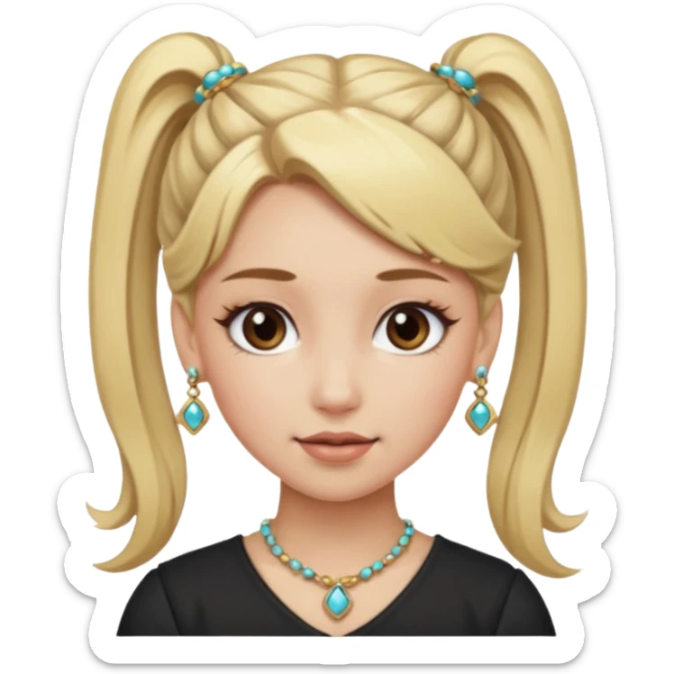 fancy blonde hair girl with ponytails brown makeup and jewellery sticker