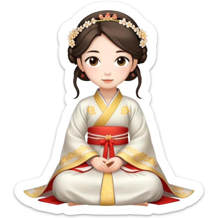 Beautiful girl wearing Hanfu wedding dress sitting sticker