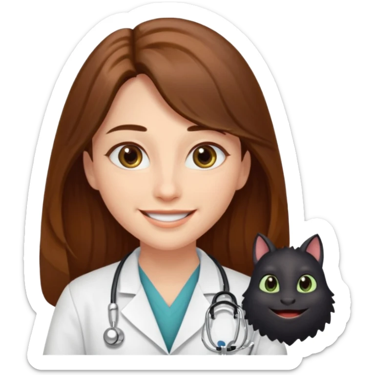 
A doctor with long brown hair, almond-shaped eyes, and a toothless smile. sticker