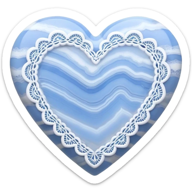 Heart-shaped blue lace agate cabochon with pastel blue and white banded lace-like patterns sticker