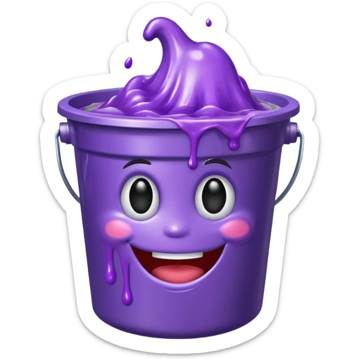 metallic bucket filled with purple slime with a cheerful happy face on the slime only sticker