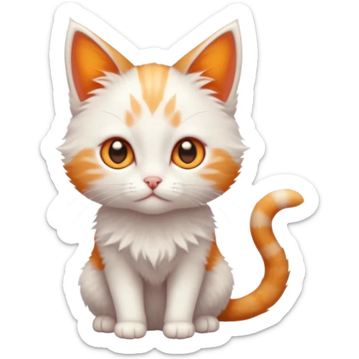full body of very small + skinny ginger and white kitten with deep orange eyes and triangular shaped face sticker