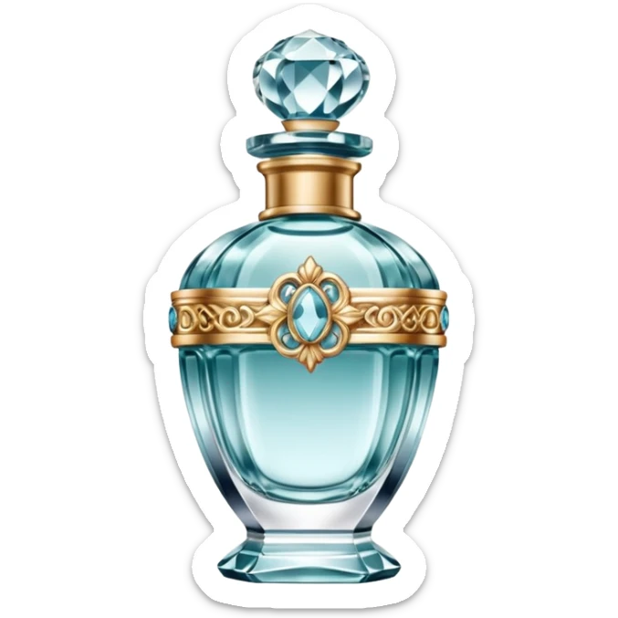 luxury perfume bottle in the style of iOS 18 Memoji, ornate design, crystal-like glass, subtle reflections, high-end appearance, no text sticker
