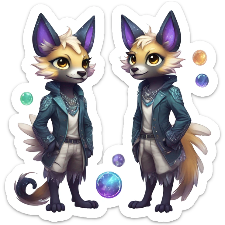 Cool cute Kawaii edgy ethereal futuristic modern epic fantasy animal sparkle fursona Fionbri creature by griffsnuff & LiLaiRa & Falvie full body sticker