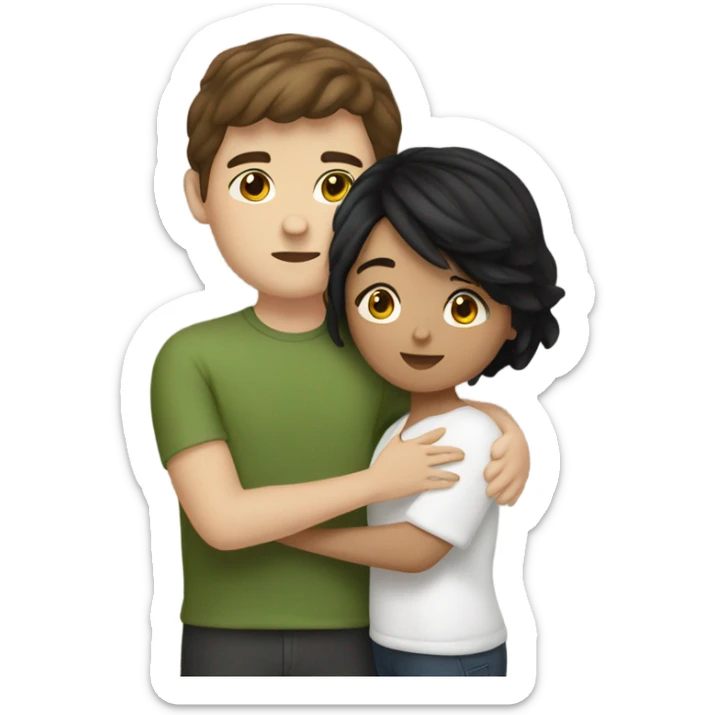 White girl with brown hair kissing Hispanic boy with short black hair sticker