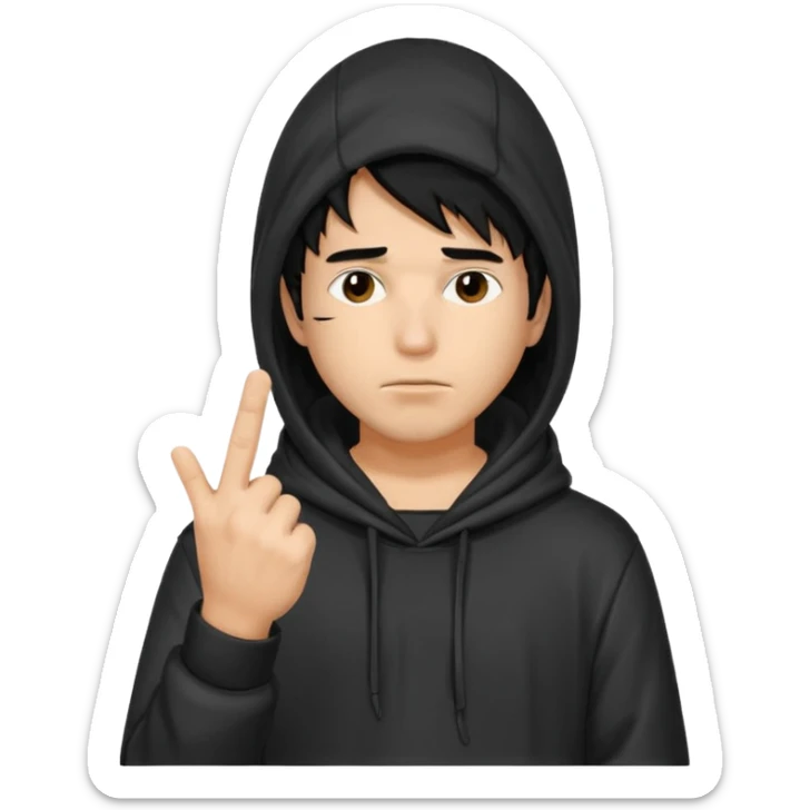 Moreno greñudo con capucha cuba la cara para el dedo del medio hombre pelo negro sticker