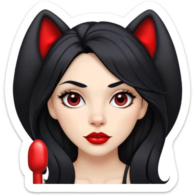 Fashionable woman with long black hair, big red lips, and Cane Corso dog ears and short tail sticker