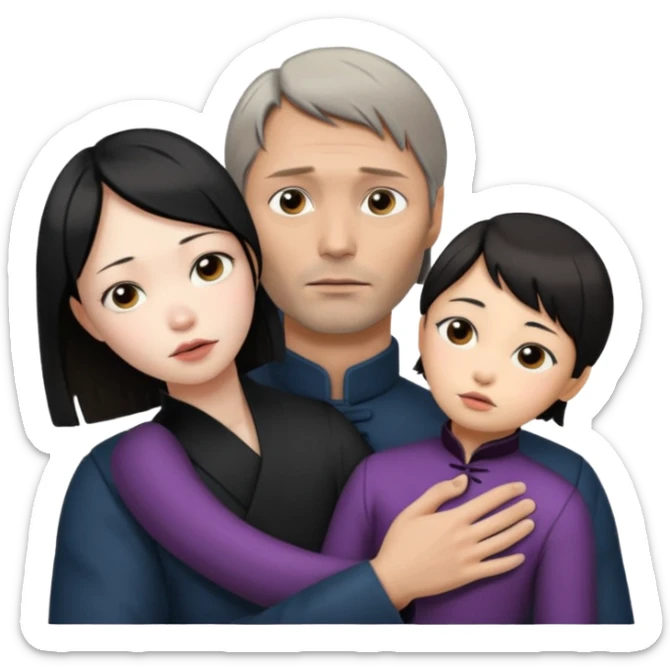 Photorealistic mads mikkelsen holds asian girl by the neck sticker