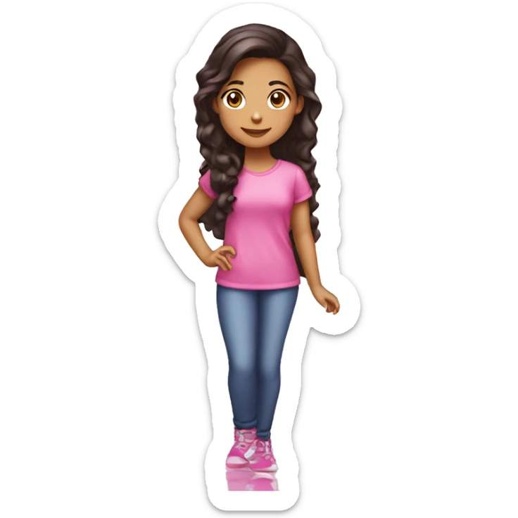 dark haired lightskin girl long hair  playing pink nintendo ds sticker