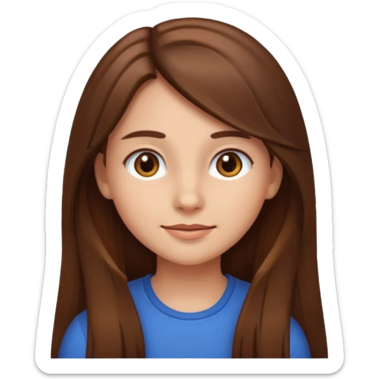 girl emoji style, long brown hair, brown eyes, slight smile sticker