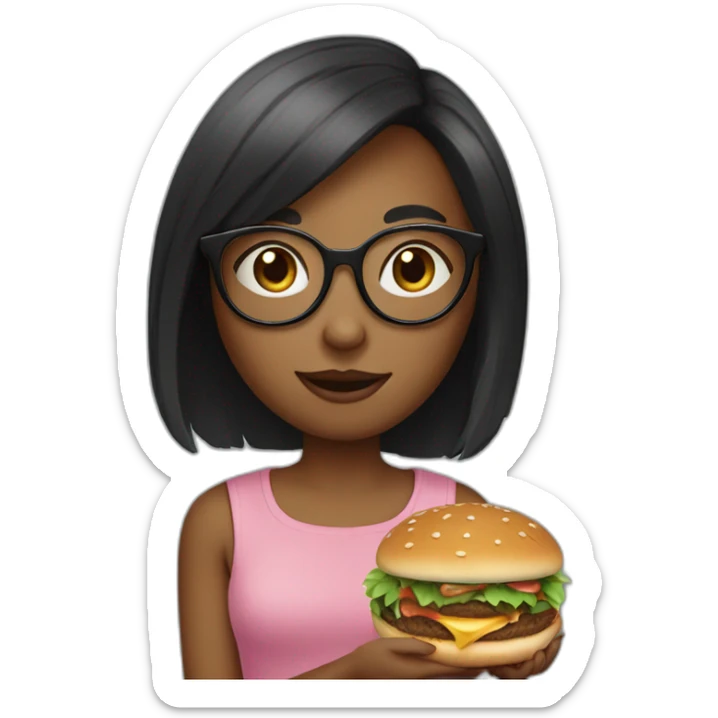 girl with bro2n straight hair and black round glasses with food in hands sticker