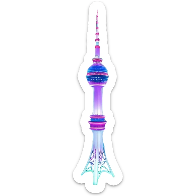 N Seoul Tower – Cinematic Realistic N Seoul Tower, depicted as a sleek modern tower illuminated against a vibrant cityscape at night, with reflective glass and dynamic neon lighting, rendered with intricate architectural detail and a futuristic urban glow. sticker