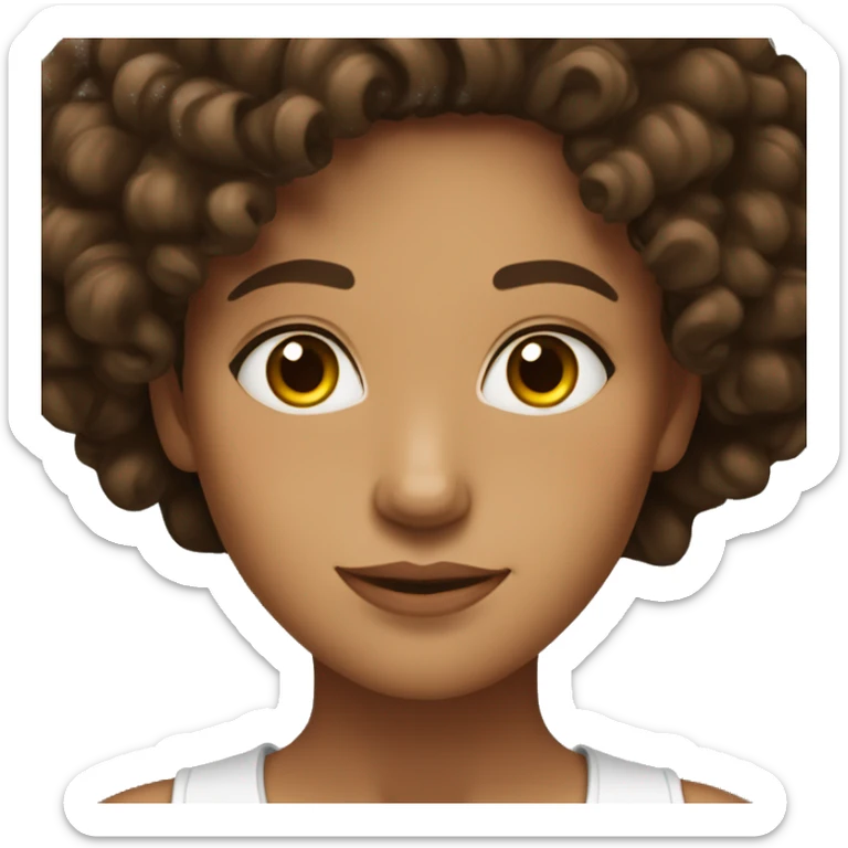 Créate a woman with dark brown curly hair and light with a little tan skin and brown light eyes sticker
